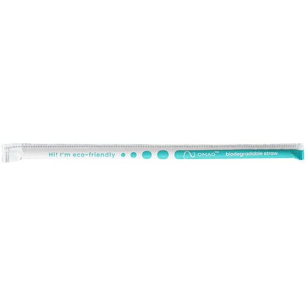 A white paper wrapper with blue text and a blue stick with white text.