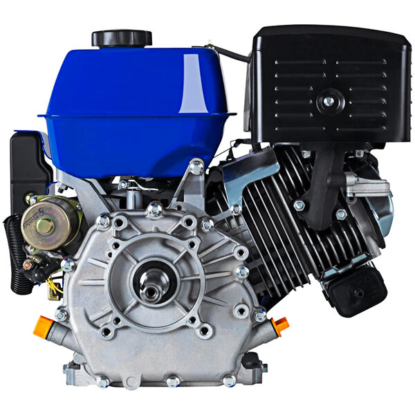 A blue and black DuroMax gasoline engine with a 1" shaft.