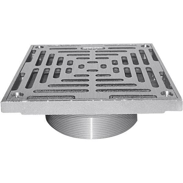 A Josam Nikaloy square metal drain grate with holes.