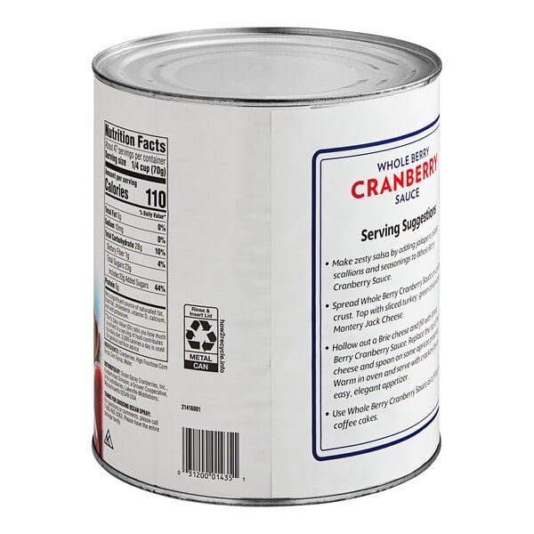 A #10 can of Ocean Spray Whole Berry Cranberry Sauce with a label.