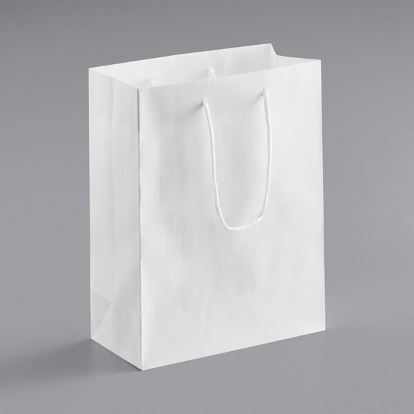 A customizable white paper bag with rope handles.