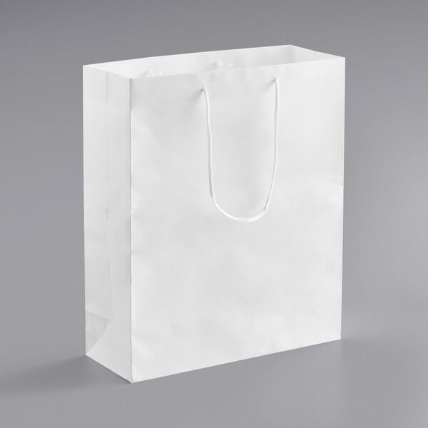 A customizable white paper bag with rope handles.