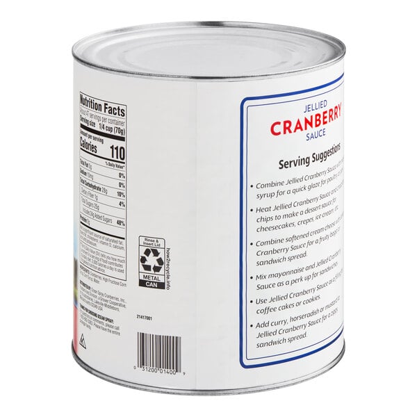 A #10 can of Ocean Spray jellied cranberry sauce with a label.
