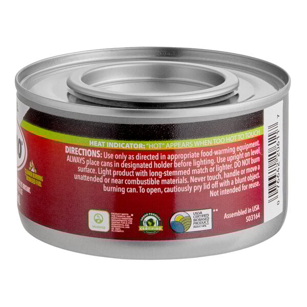 A can of Sterno 2 Hour Ethanol Power Heat Plus chafing dish fuel.