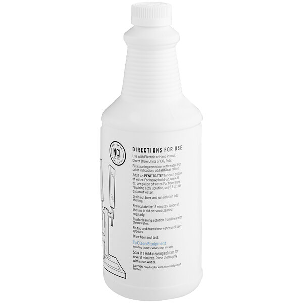 A white bottle of National Chemicals Inc. Penetrate Beverage Line System Cleaner with a black label.