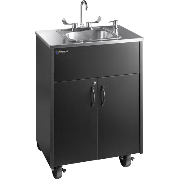 Ozark River Manufacturing ADSTK-SS-SS1N Premier S1 Black Portable Hot Water  Hand Sink with Laminate Cabinet and Single Stainless Steel Basin