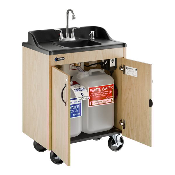Ozark River Manufacturing CHSTM-AB-AB1N Lil Premier Maple Portable Hot Water Hand Sink with Laminate Cabinet and Single Basin