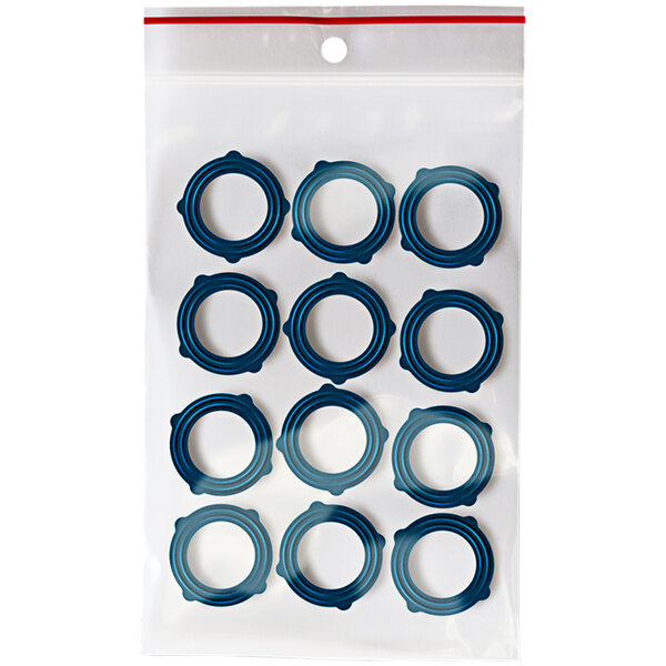 A plastic bag of blue Sani-Lav Viton rubber washers.