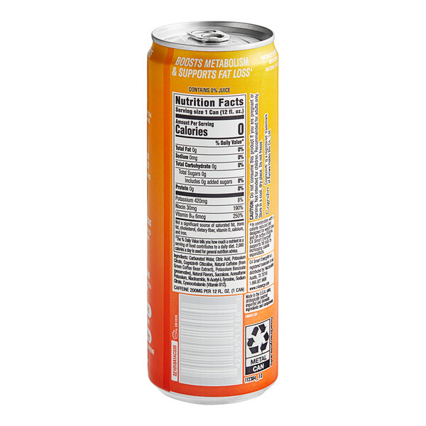 A C4 Smart Energy Peach Mango Nectar soda can with a label.