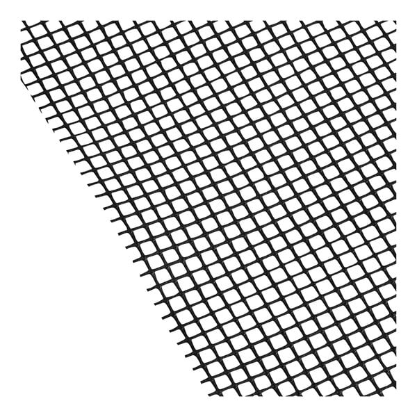 A black plastic mesh shelf liner with white lines.