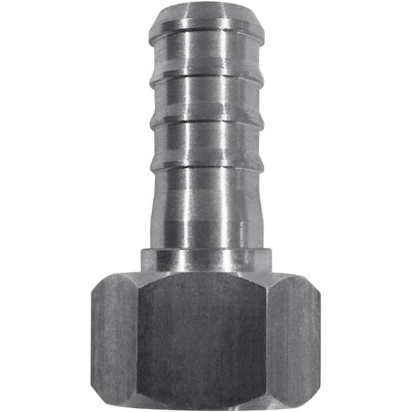 A close-up of a Sani-Lav stainless steel hose adapter with threaded connections.