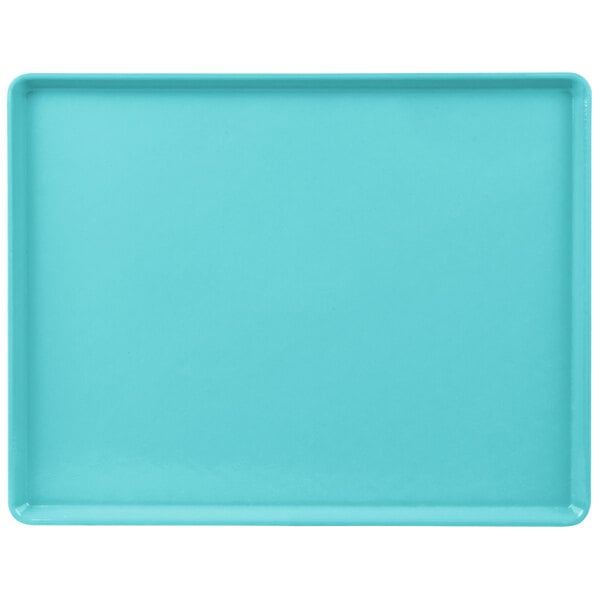 A blue rectangular tray with a white border.