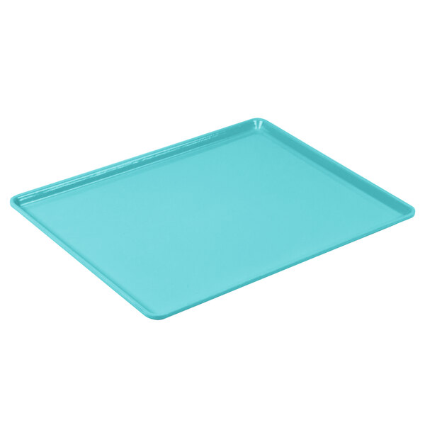 A blue rectangular Cambro dietary tray with a plastic handle.