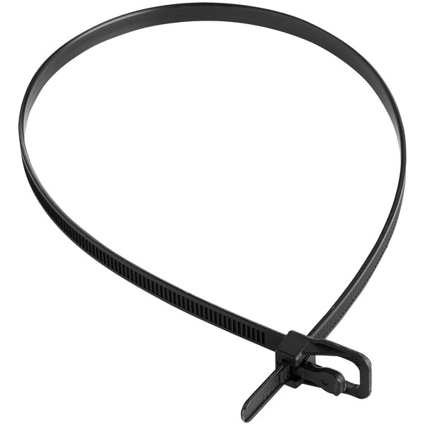 A black Retyz EveryTie cable tie with a clip.