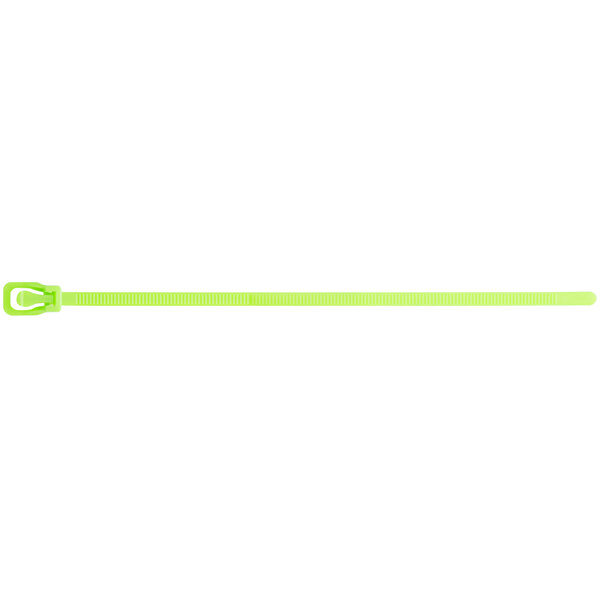 A fluorescent green Retyz ProTie cable tie with a metal buckle.