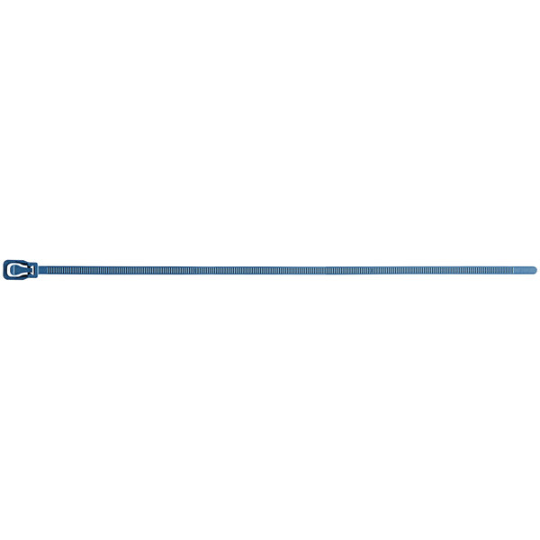 A blue rectangular package of Retyz Metal Detectable EveryTie cable ties with a white label.