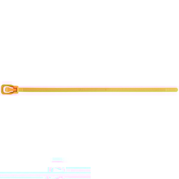 A Retyz ProTie fluorescent orange cable tie strap with a metal hook.