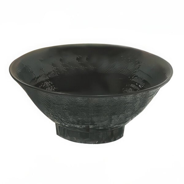 A close up of a Thunder Group Tenmoku Black melamine soup bowl.