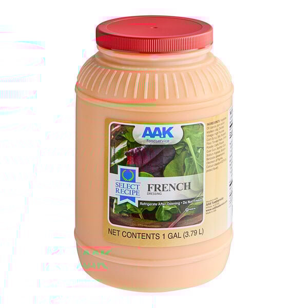 A plastic container of AAK Select Recipe French Dressing with a label.