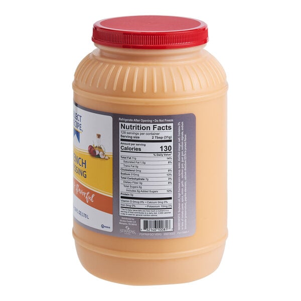 A large plastic jar of AAK Select Recipe French Dressing with a red screw-on lid and nutrition facts label.