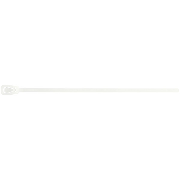 A white plastic Retyz cable tie with a handle.