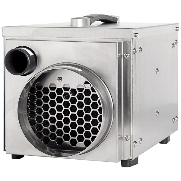A stainless steel Ecor Pro desiccant dehumidifier with a fan vent.
