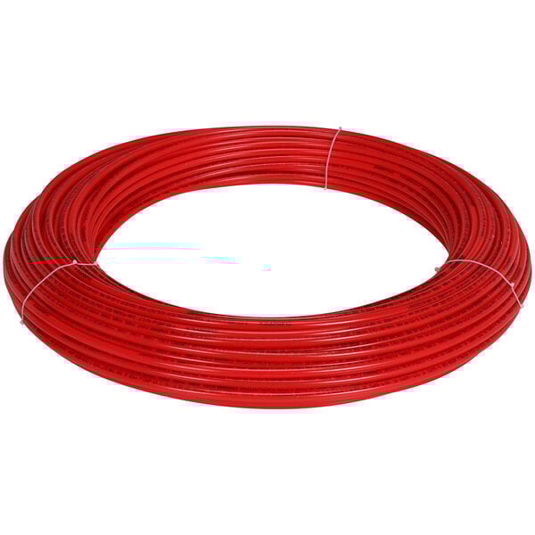 A roll of Zurn red plastic PEX tubing.