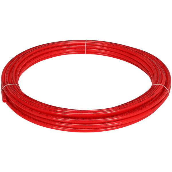 A close-up of a red Zurn PEX tube.