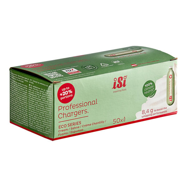 A green and red iSi Professional N20 Charger box.