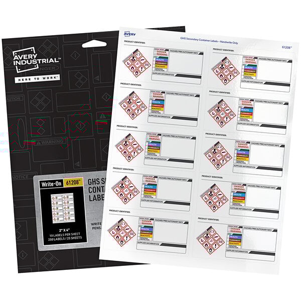 A package of Avery GHS Secondary Container labels with labels on them.
