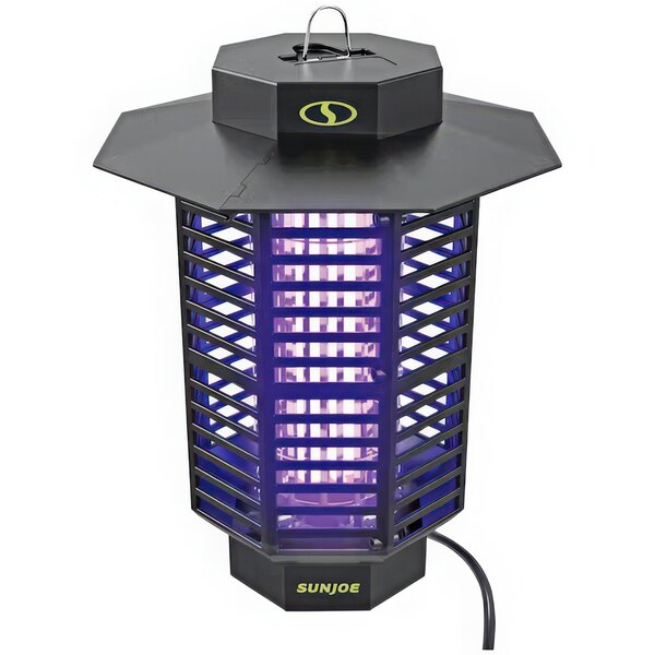 A black and purple Sun Joe bug zapper lamp.