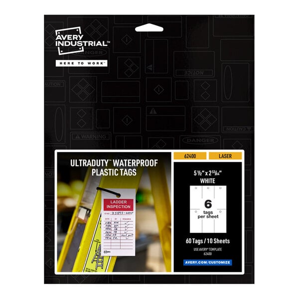 A package of 60 white Avery Lockout Tagout hang tags.