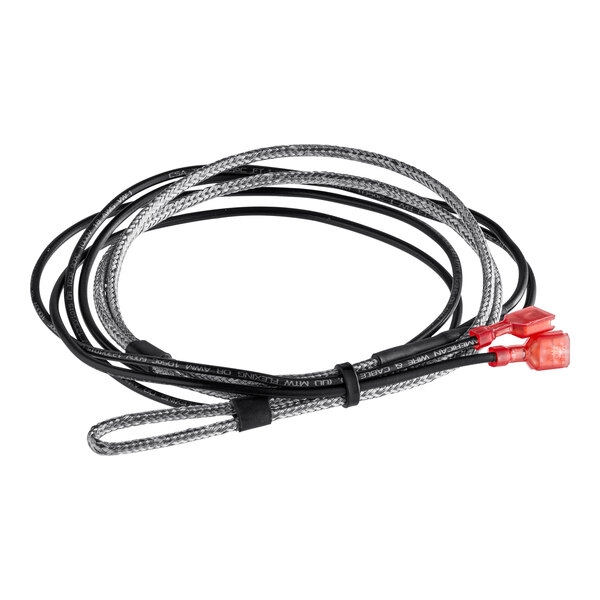 A black and red cable with two red wires connected to an Avantco heater drain.