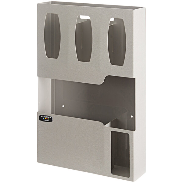 A beige plastic wall mount with three compartments.