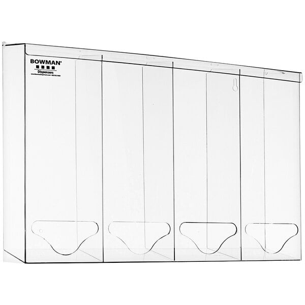 A clear PETG plastic tall quad dispenser with four compartments.