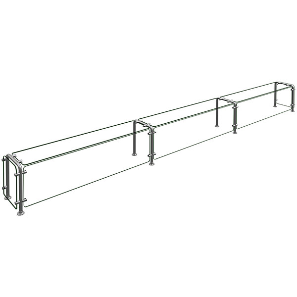 A long metal Hatco Flav-R-Shield sneeze guard with three bays.