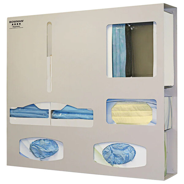 A white powder-coated aluminum box holding two boxes of blue plastic bags.
