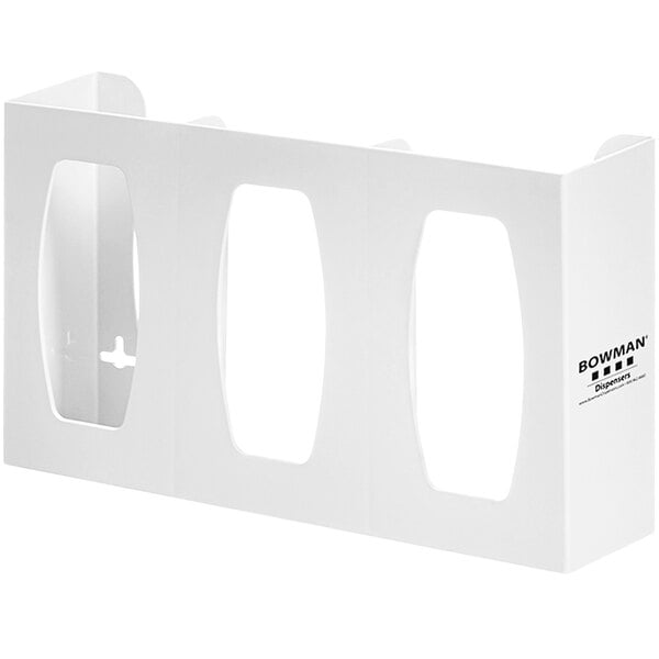 A white rectangular ABS plastic wall mount with three divided holes.