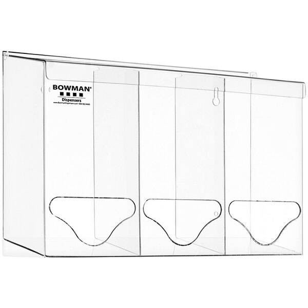 A clear plastic dispenser with three pockets.