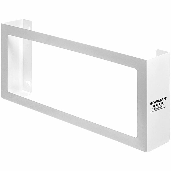 A white powder-coated steel rectangular glove box dispenser with a clear window.