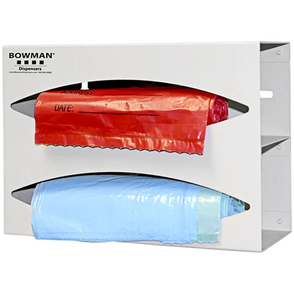 A white box with a BOWMAN Quartz beige double roll bag dispenser.