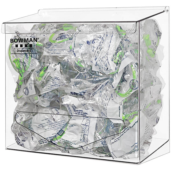 A clear plastic BOWMAN dispenser container.