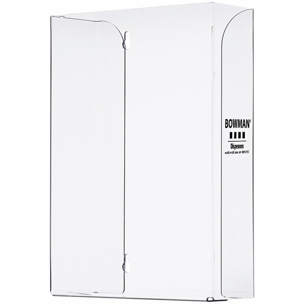 A clear plastic rectangular dispenser with three white boxes inside.