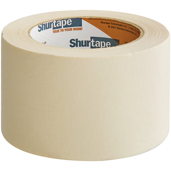 A roll of Shurtape natural masking tape with a label.