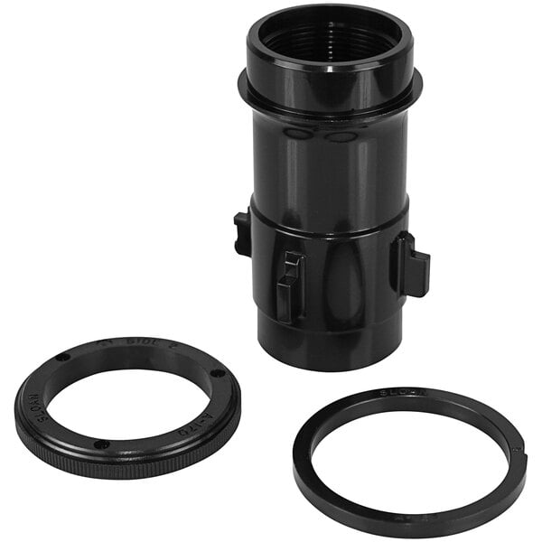 A black plastic ring and lens set with a black circle.