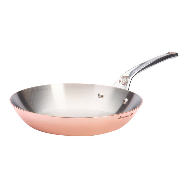 A de Buyer Prima Matera copper fry pan with a handle.