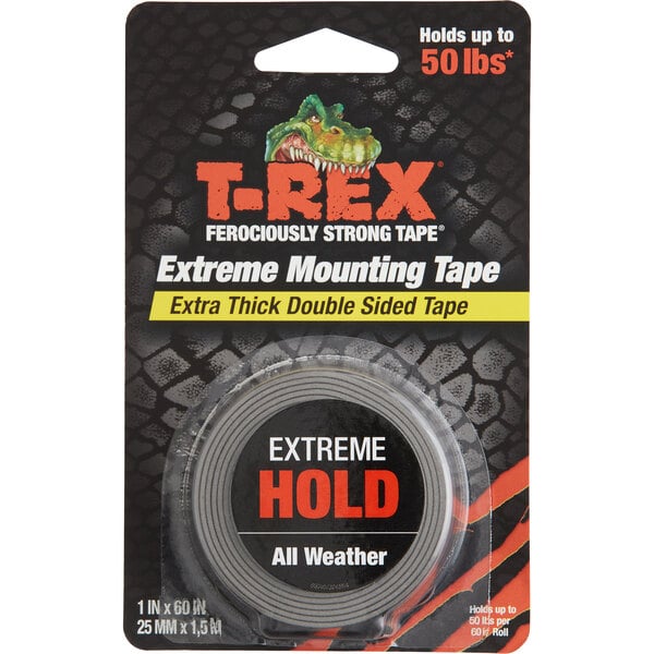 A package of T-Rex Extreme Mounting Tape with a roll of tape inside.