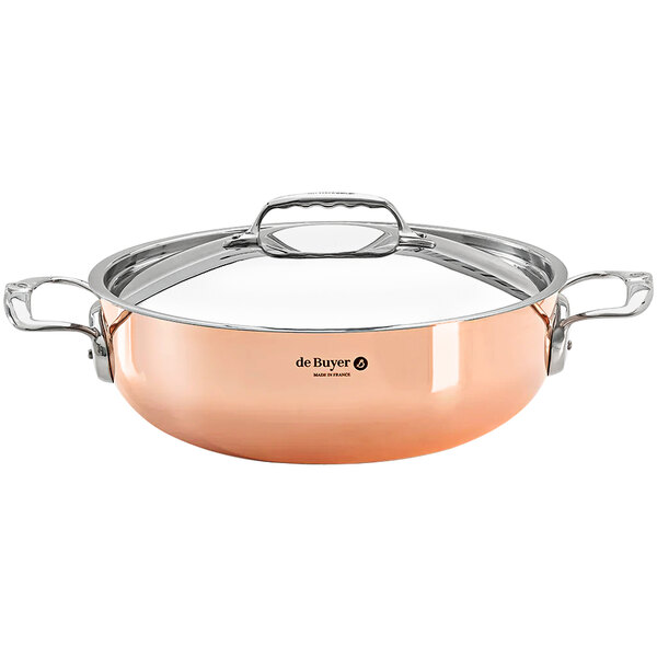 A de Buyer Prima Matera copper brazier with a lid.