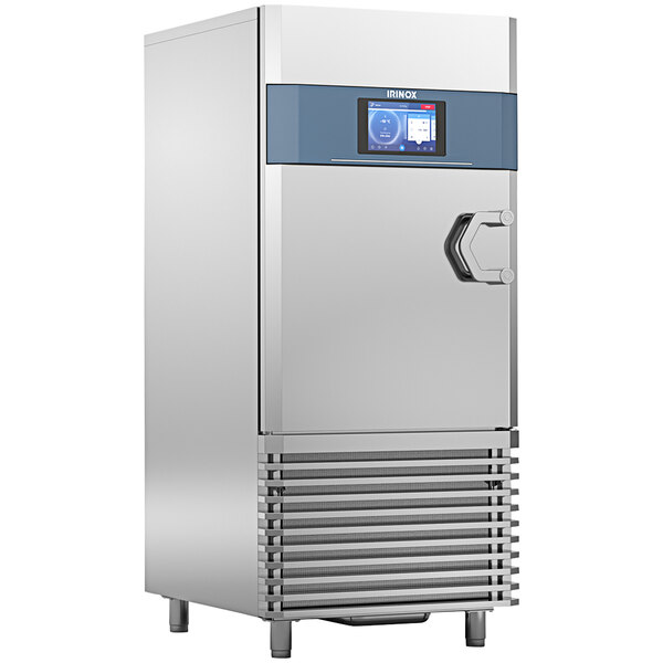 A large stainless steel Irinox MultiFresh Next blast chiller with a blue screen.