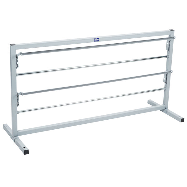 A white metal Bulman paper rack with two metal bars.